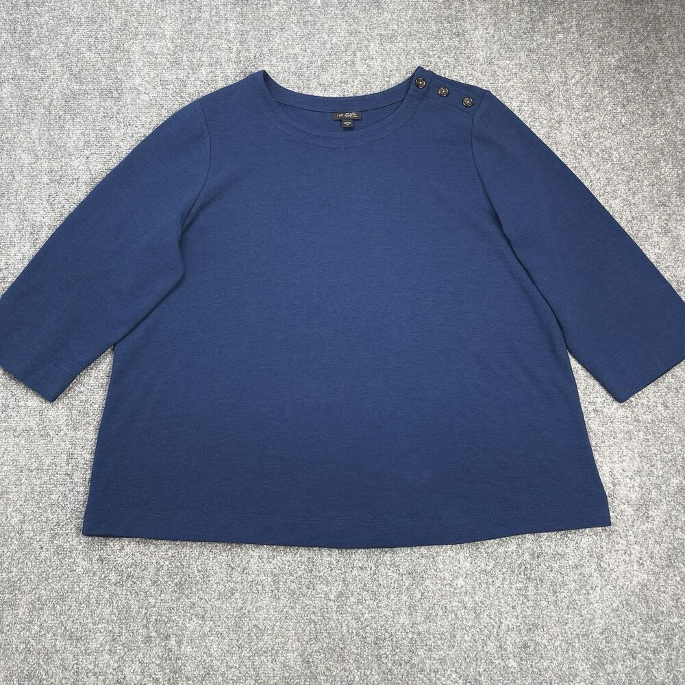 J Jill Wearever Button Shoulder Ottoman Top Womens 2X Navy 3/4 Sleeve Stretch